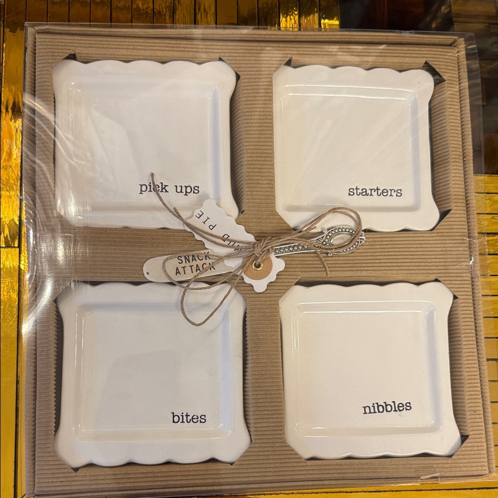 White Ceramic Snack Plates Set in original packaging